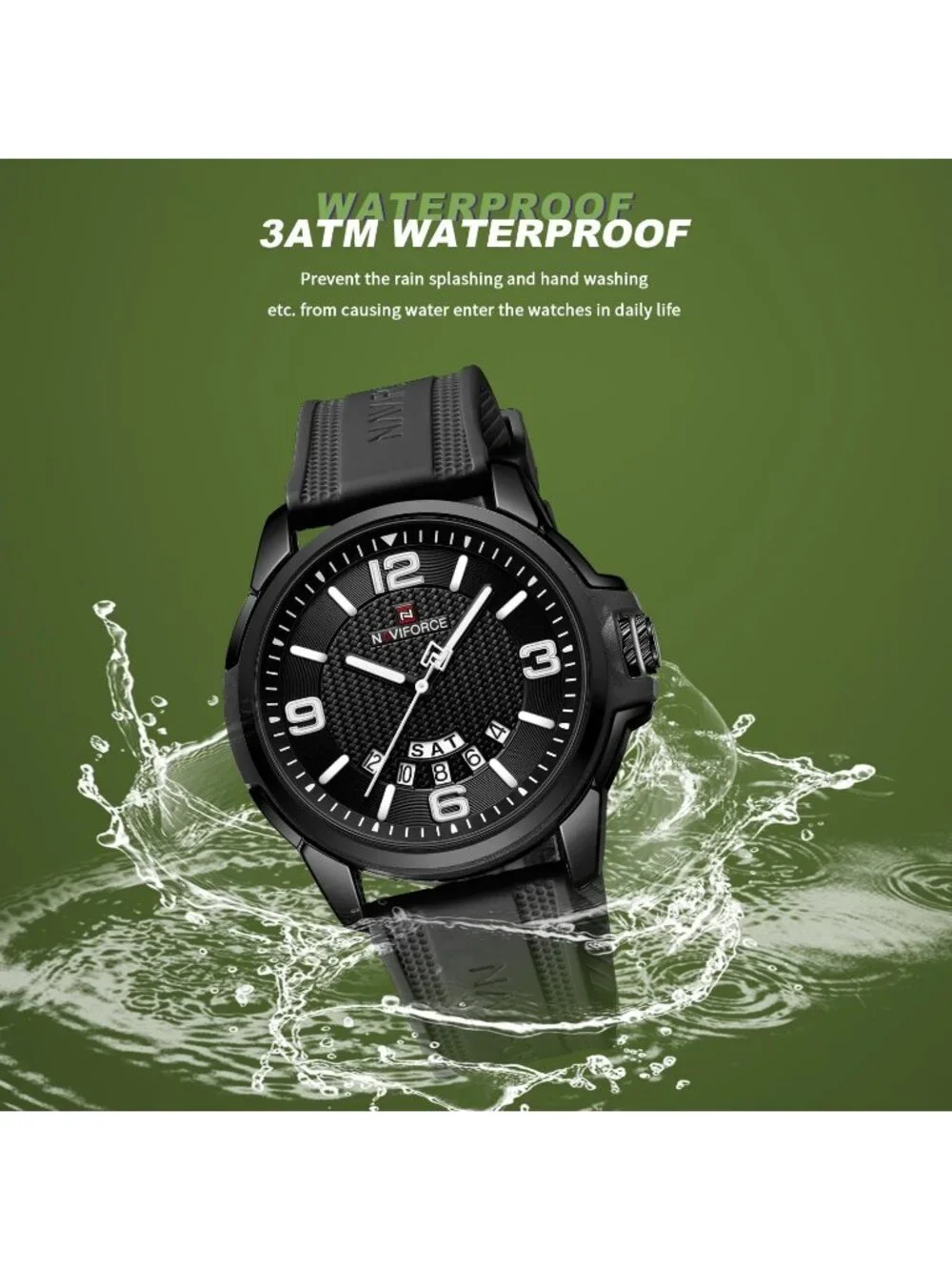 Unisex Black Analog Quartz Silicone Strap Sports Military Waterproof Wrist Watch